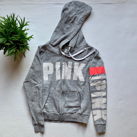 PINK Zip-Up Grey Sweater